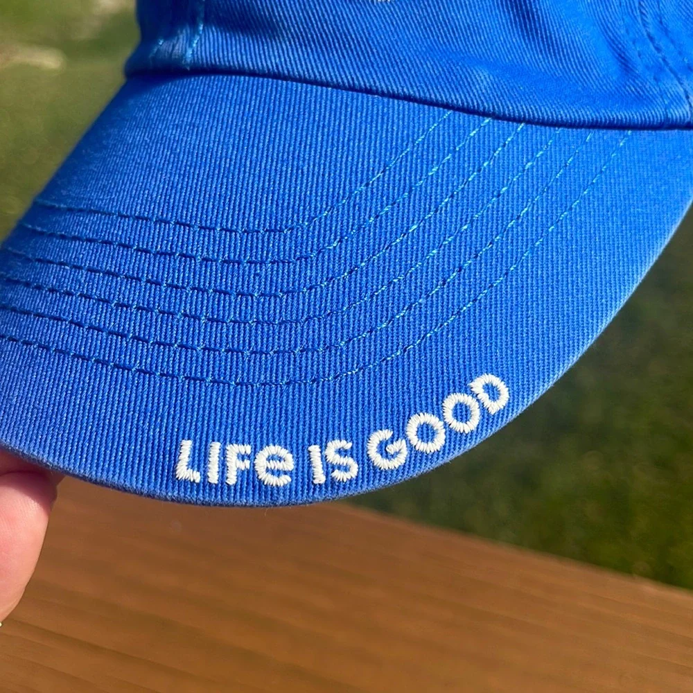 Life is Good Baseball Cap / Hat. Blue Good Vibes Daisies
